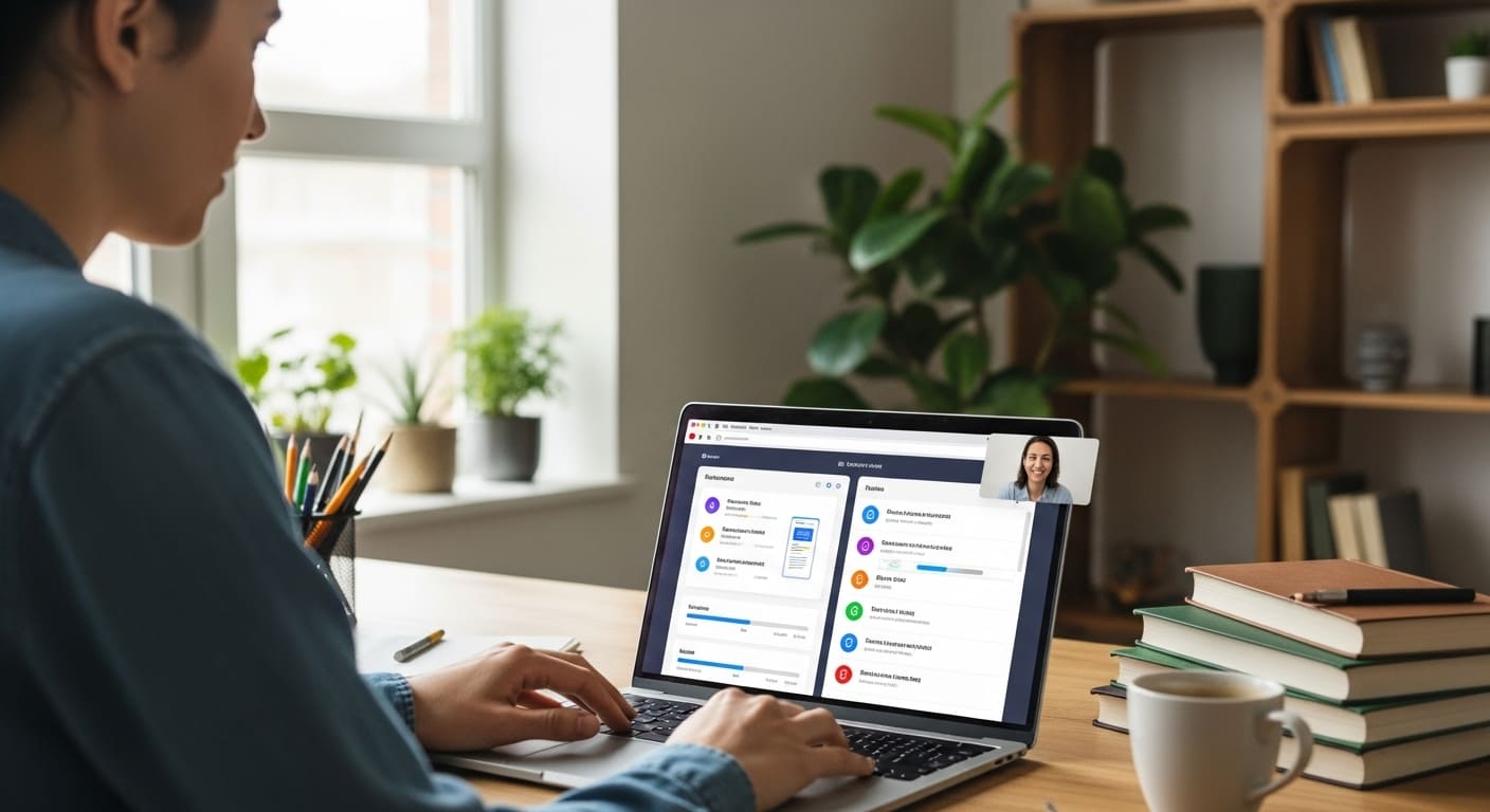 “Teacher importing quiz sets from Quizlet into Gimkit on laptop while collaborating with colleagues.”