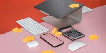 Digital art of a phone and keyboard on a table