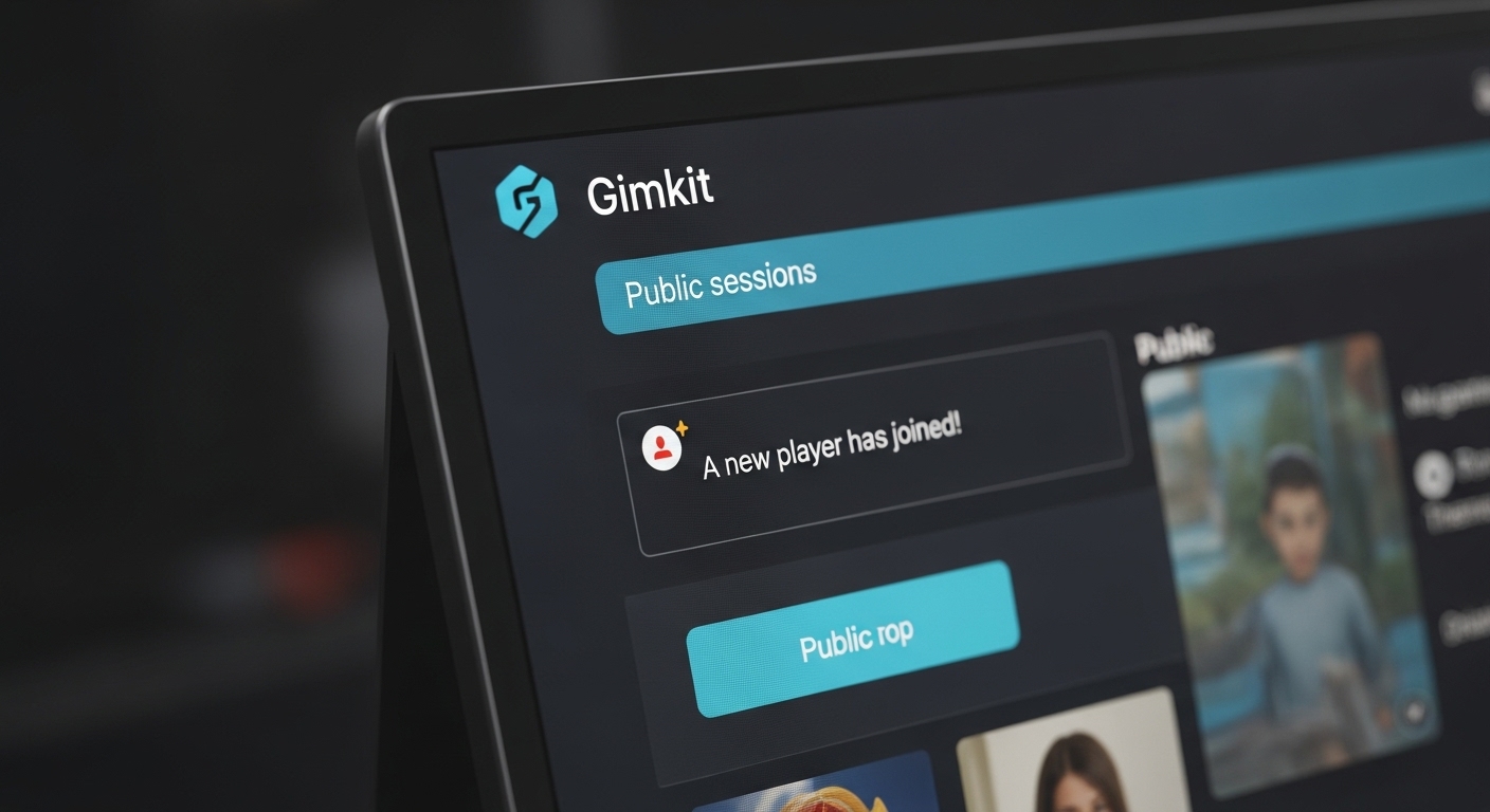 A Gimkit game screen with a notification popping up indicating a new player has joined the ongoing session.