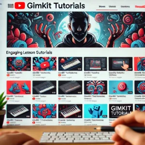 A YouTube channel page dedicated to Gimkit tutorials, showing engaging thumbnails, step-by-step guides, and creative lesson demonstrations. The interface is modern and vibrant