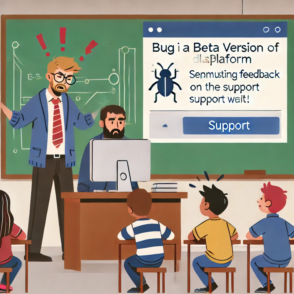 A frustrated teacher submitting feedback on a bug while using the Gimkit beta version in the classroom