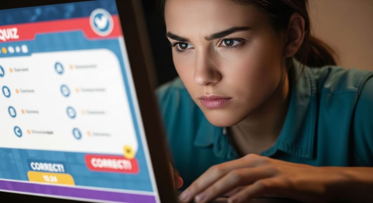 Students in a college classroom competing in a fast-paced quiz game designed for higher education.