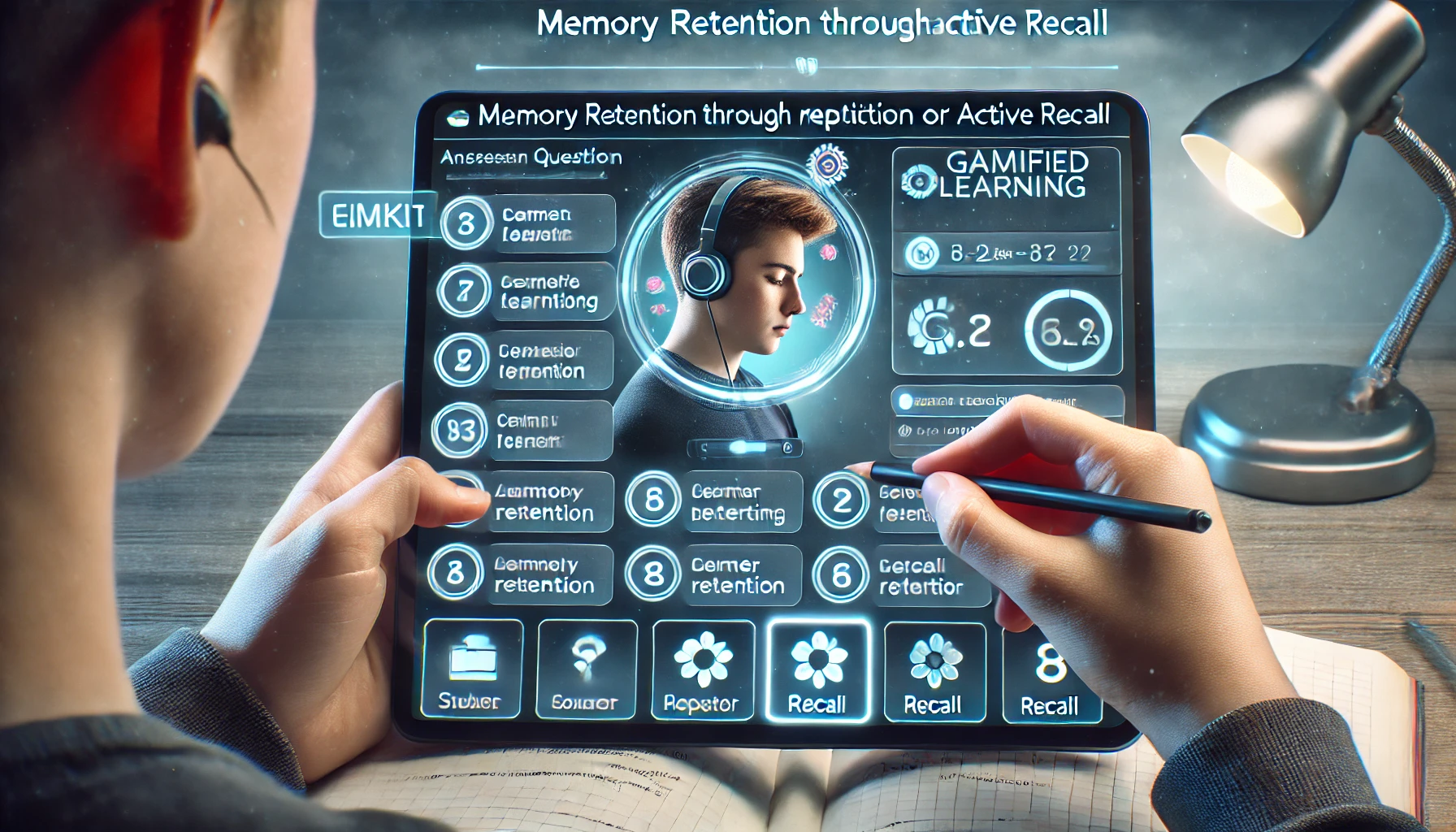 A student using a gamified learning platform like Gimkit, reinforcing memory retention through active recall and engagement