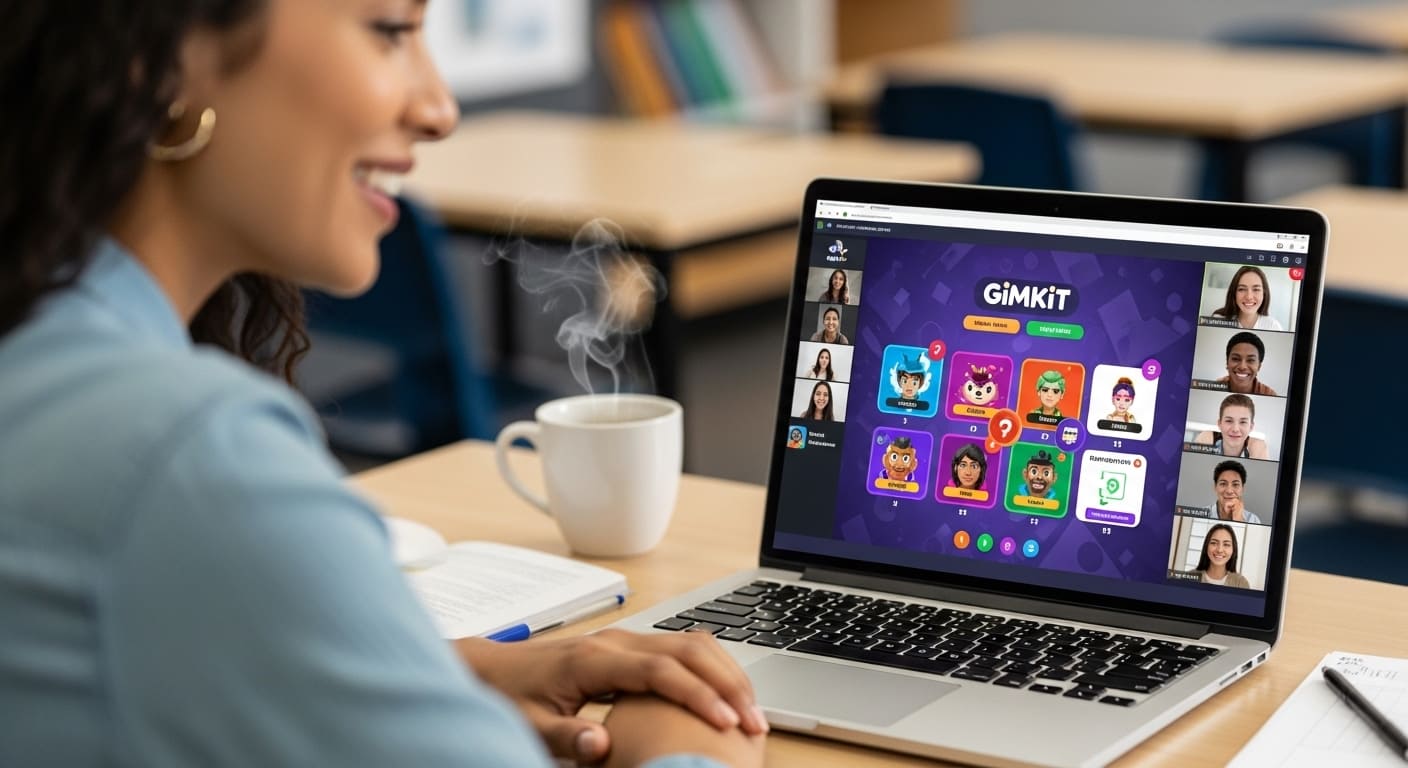 Zoom screen showing Gimkit game shared during an interactive class