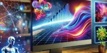 A digital illustration showcasing AI-generated images, including abstract and photorealistic visuals, symbolizing advanced AI technology