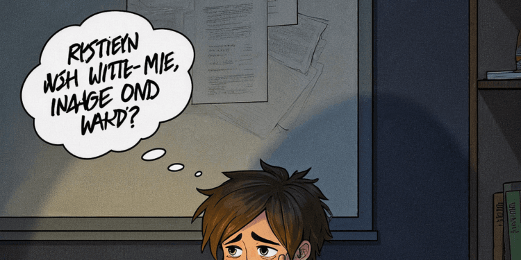 A focused student working late at night with a glowing laptop and scattered papers, symbolizing efforts to bypass AI detection by rewriting content manually.