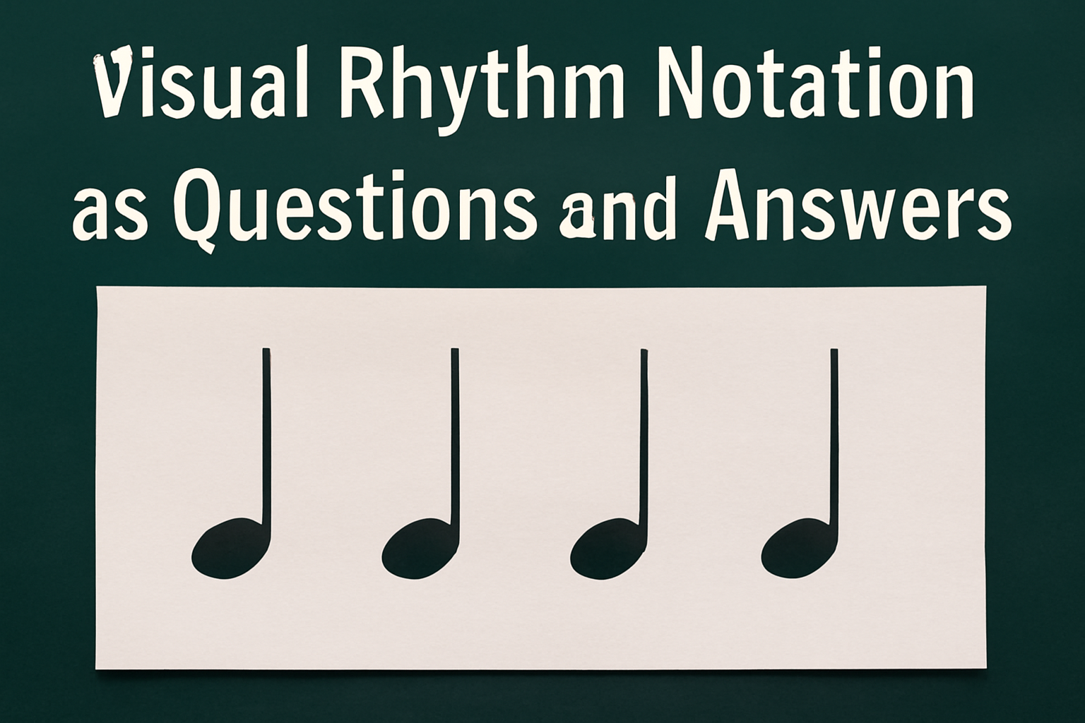 A clear, high-quality image showcasing four quarter notes on textured paper, symbolizing visual rhythm notation for music education.