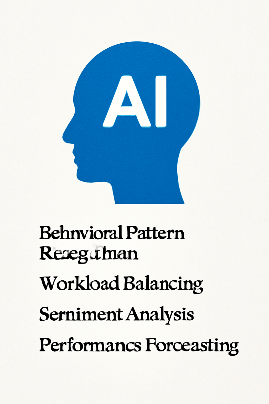 An illustration highlighting AI's capabilities such as behavioral pattern recognition, workload balancing, sentiment analysis, and performance forecasting.