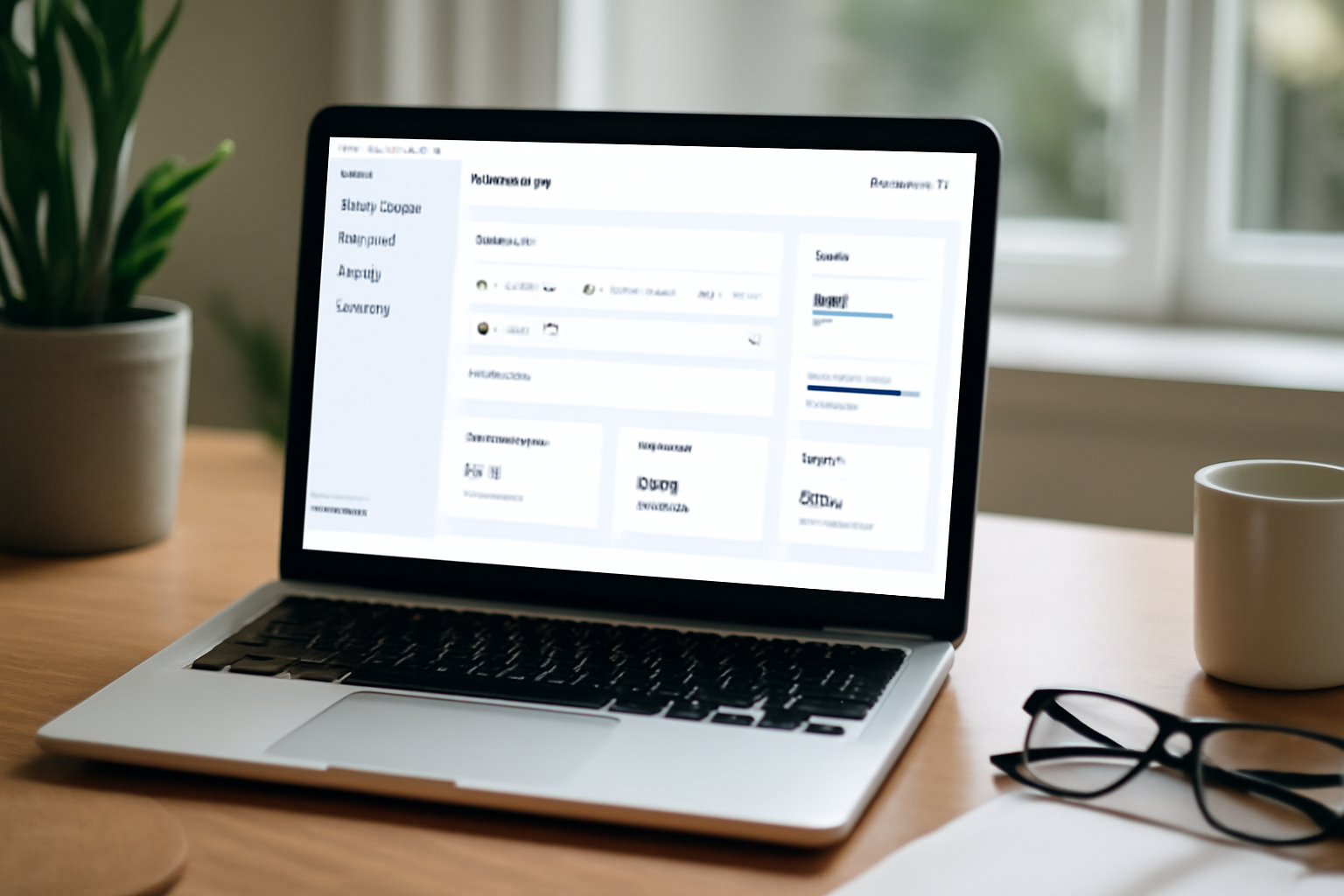 A sleek laptop displaying a clean and minimalistic proxy management dashboard with clear menus and an intuitive user interface, symbolizing ease of use and efficient workflow.