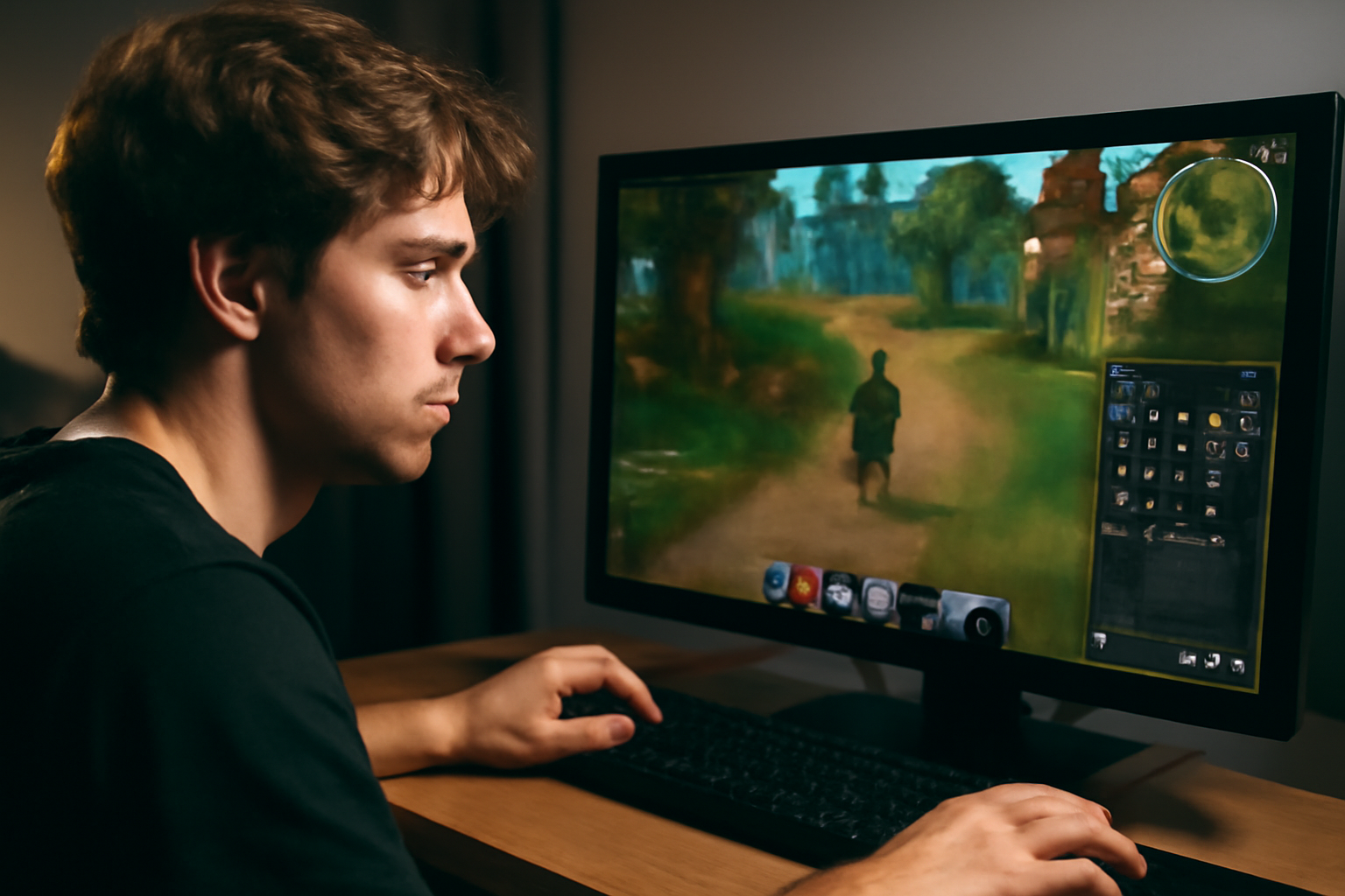 Close-up of RuneScape player character mining and casting spells, illustrating game mechanics driving skill progression through repeated actions and instant feedback.