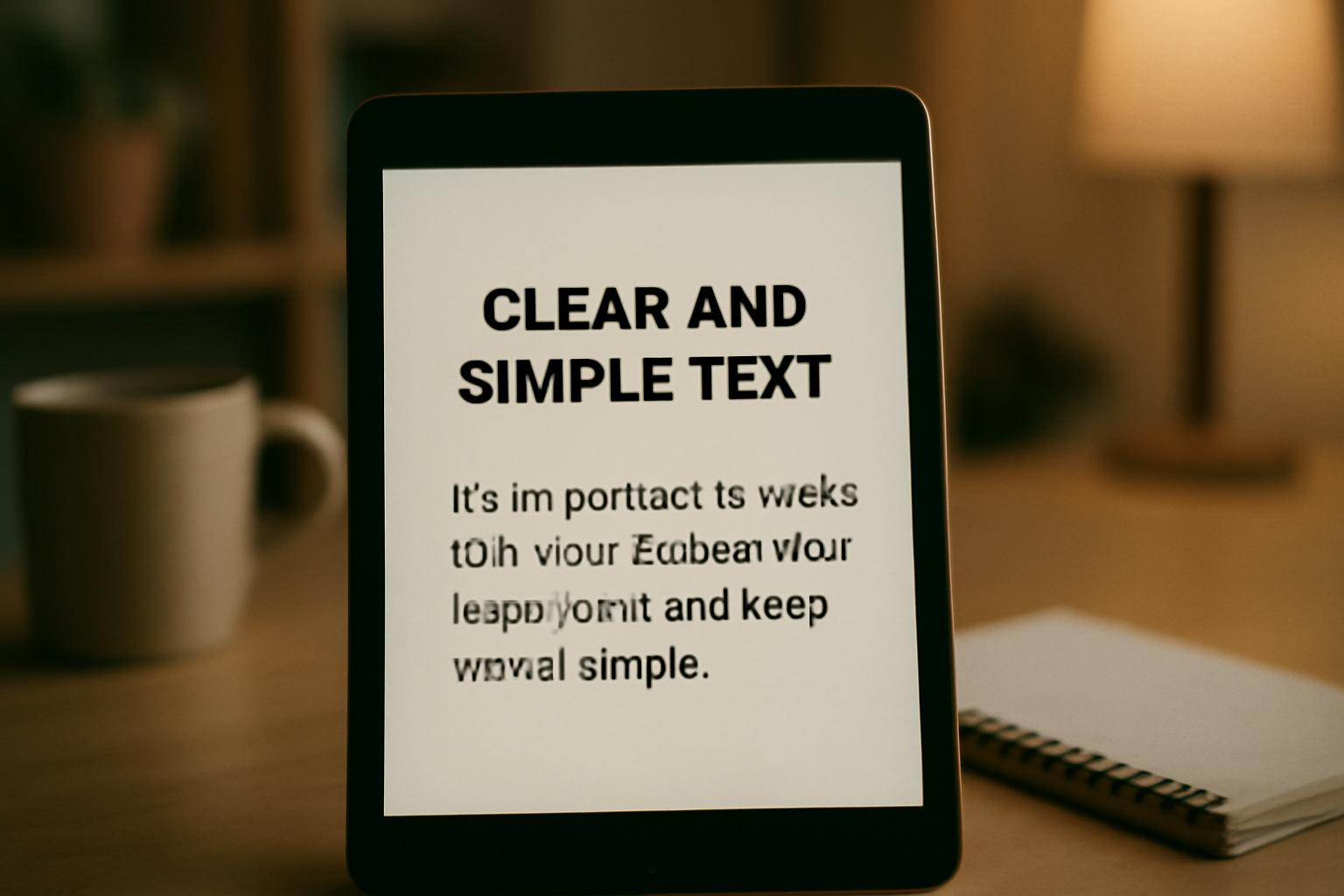 Close-up photo of a digital tablet screen showing large, clear, and simple text designed for easy reading and accessibility in educational settings.