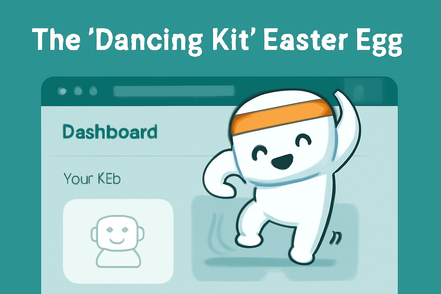 A playful 'Dancing Kit' character doing a happy dance on a digital dashboard interface. If you'd like more images for other sections or additional adjustments, feel free to let me know!