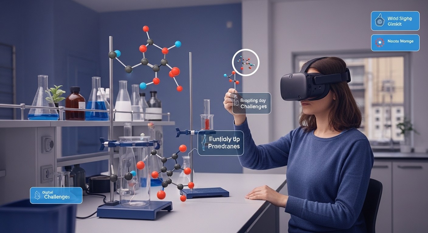 A student performing a chemistry experiment in a virtual lab, integrated with Gimkit challenges.