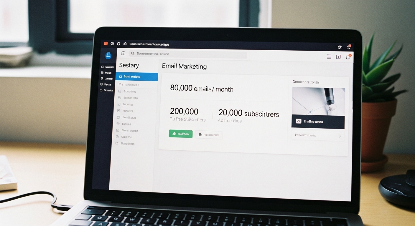A modern email dashboard showing large subscriber numbers and email send limits with no ads, illustrating Mailrelay's generous free plan