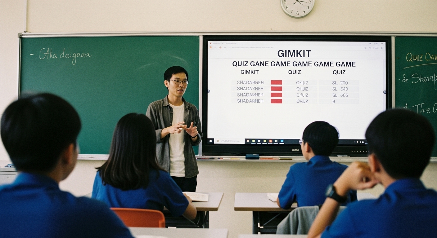 Teacher leading a classroom discussion based on common quiz mistakes shown in Gimkit reports