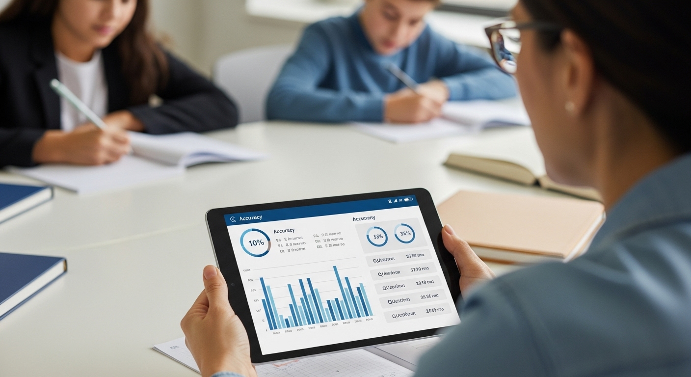 Detailed chart showing average accuracy, missed questions, and scores
