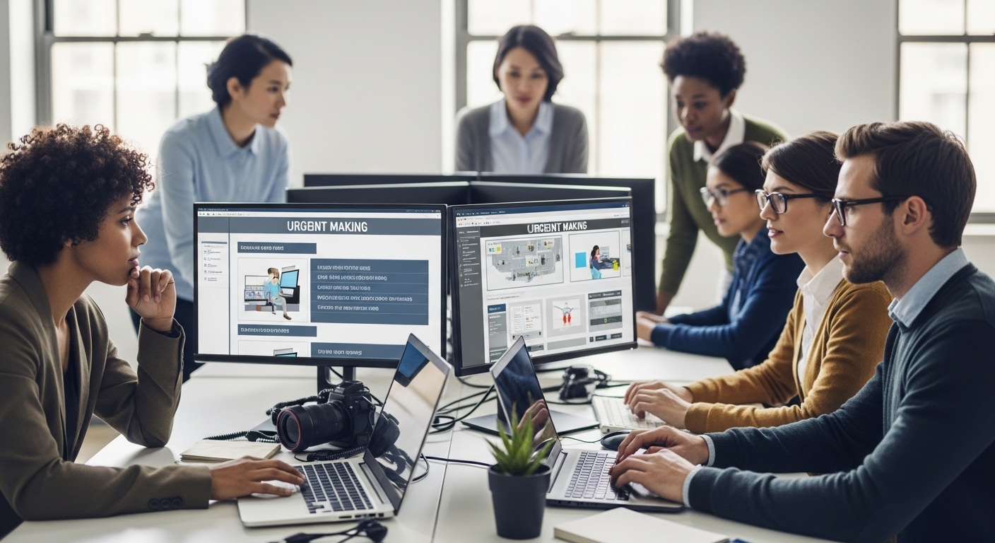 Team of employees analyzing real-time scenarios in a decision-making cybersecurity exercise.