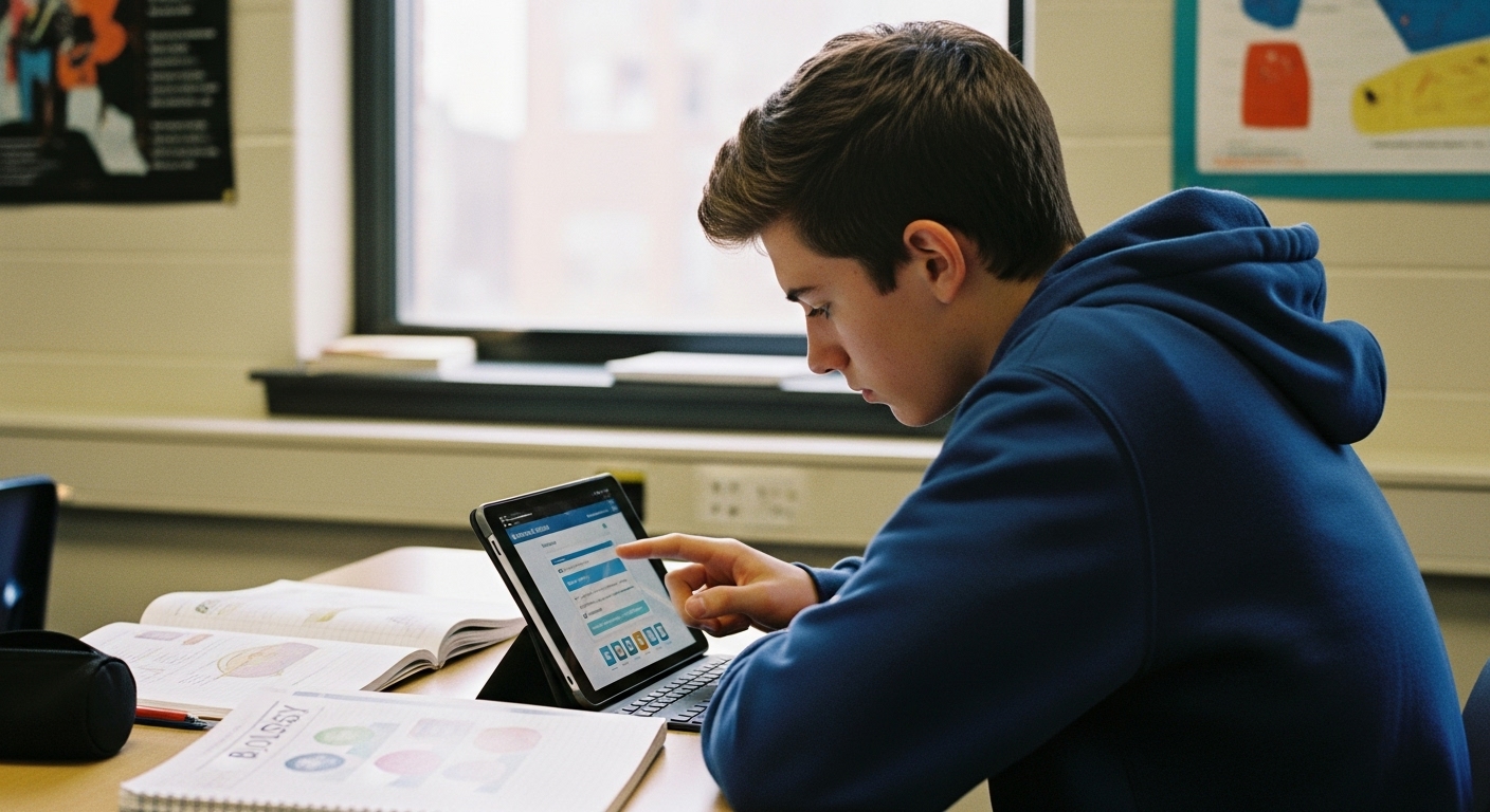 Student practicing a scientific process alone using Gimkit on a tablet, learning at their own pace
