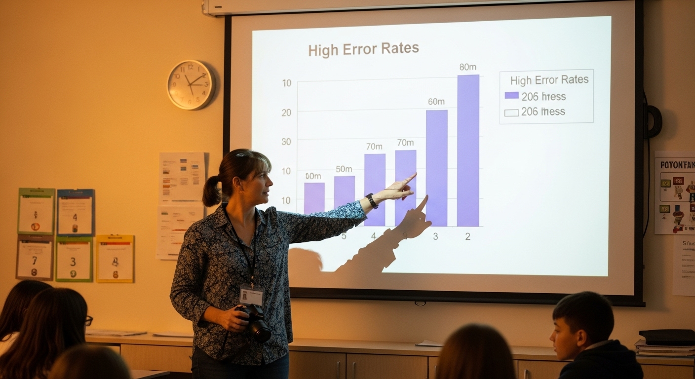 Teacher analyzing bar graph showing student misunderstanding trends