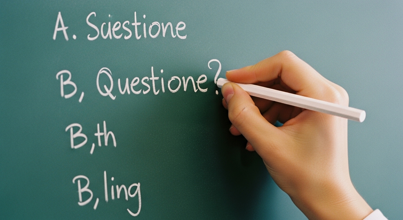 Science educator writing easy-to-understand questions on a chalkboard in a classroom focused on clarity