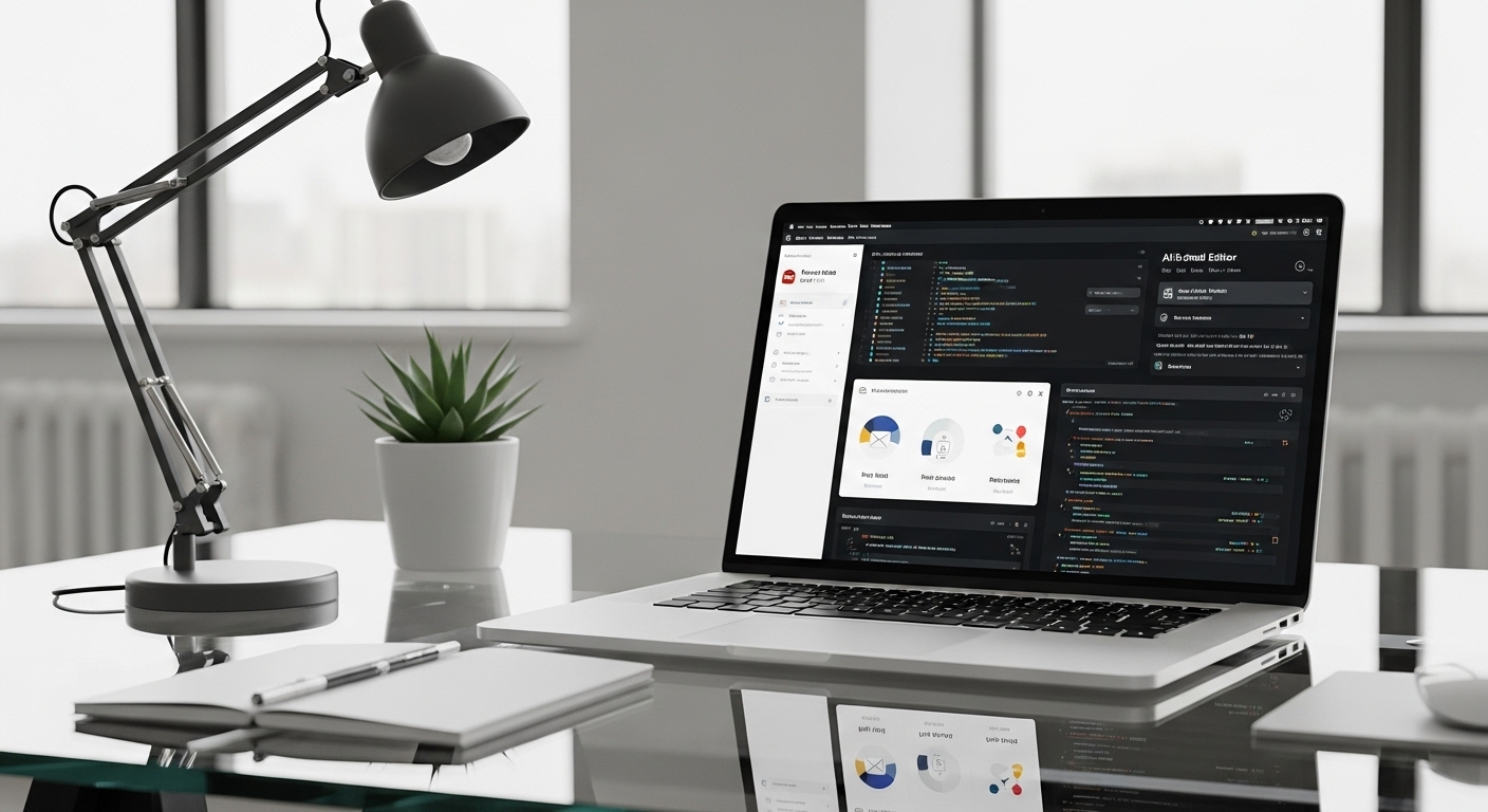 A close-up of a digital workspace showcasing AI tools and email campaign dashboards, representing Mailrelay’s advanced tech capabilities.