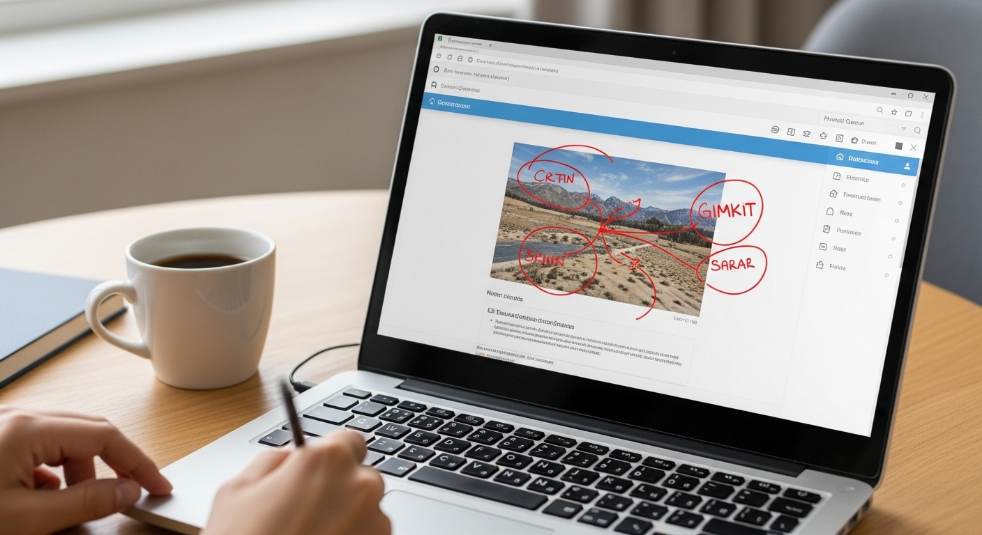 A computer screen showing an image with a red circle annotation and multiple choice options in an educational tool