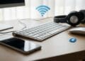 Classic Bluetooth-enabled devices like a smartphone, wireless keyboard, and mouse connected on a desk setup