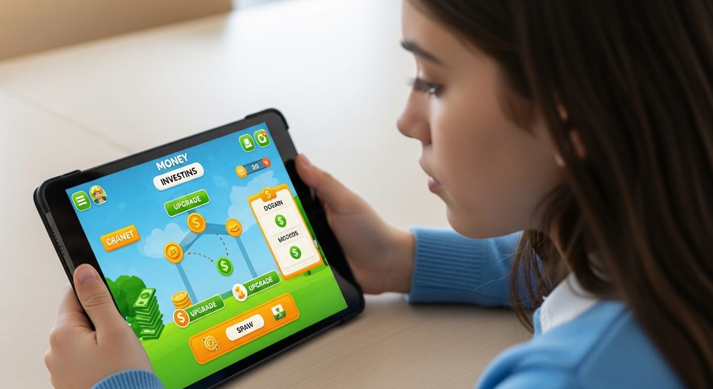 Middle school student engaging with Gimkit’s virtual money system to understand budgeting and financial decision-making