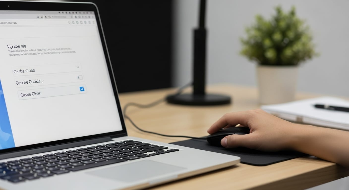User clearing cache and cookies from browser settings on a laptop