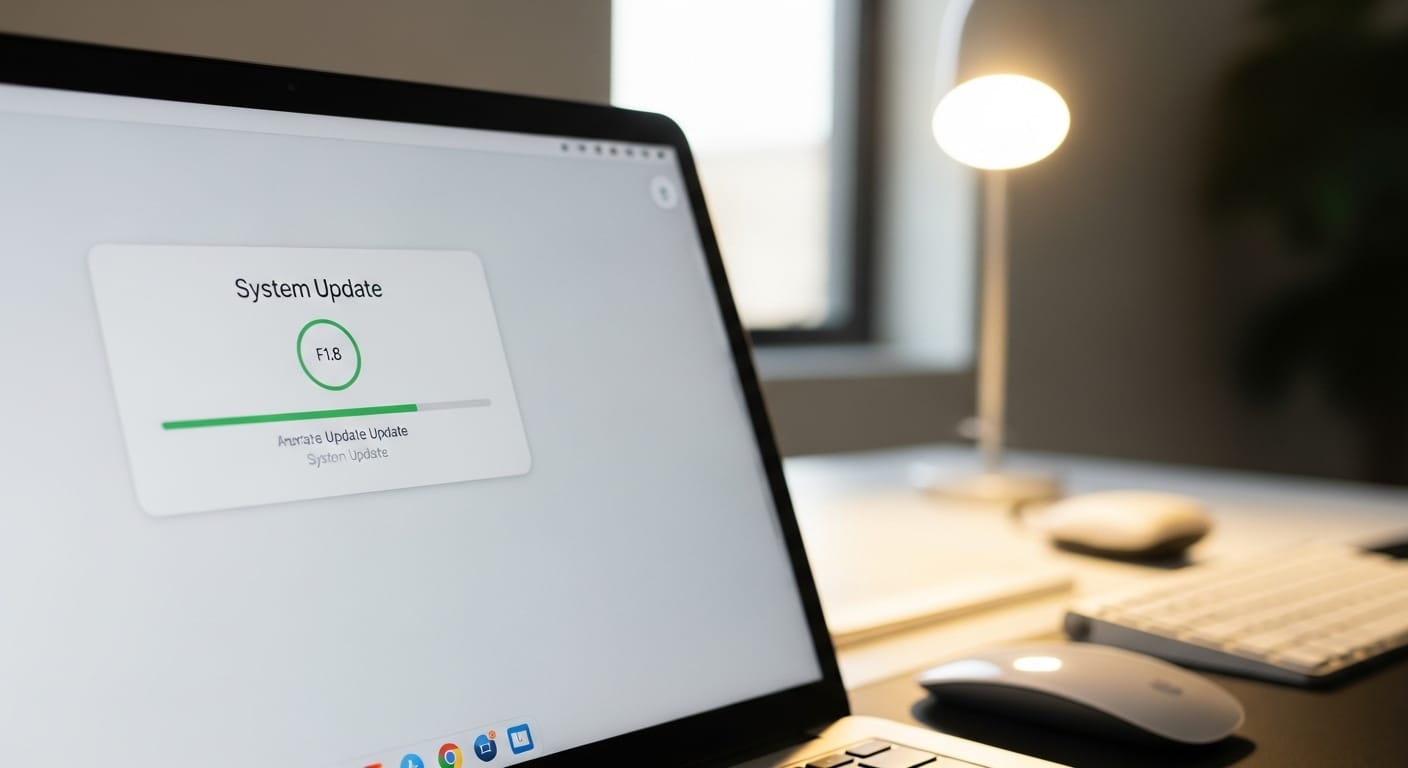 Chromebook screen displaying a ChromeOS update notification