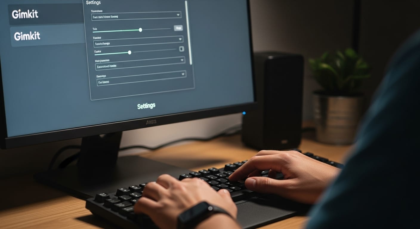 User adjusting device settings in Gimkit Creative with keyboard navigation and numerical adjustments