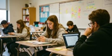 Middle school students using Gimkit during a transition activity, enhancing classroom focus and engagement