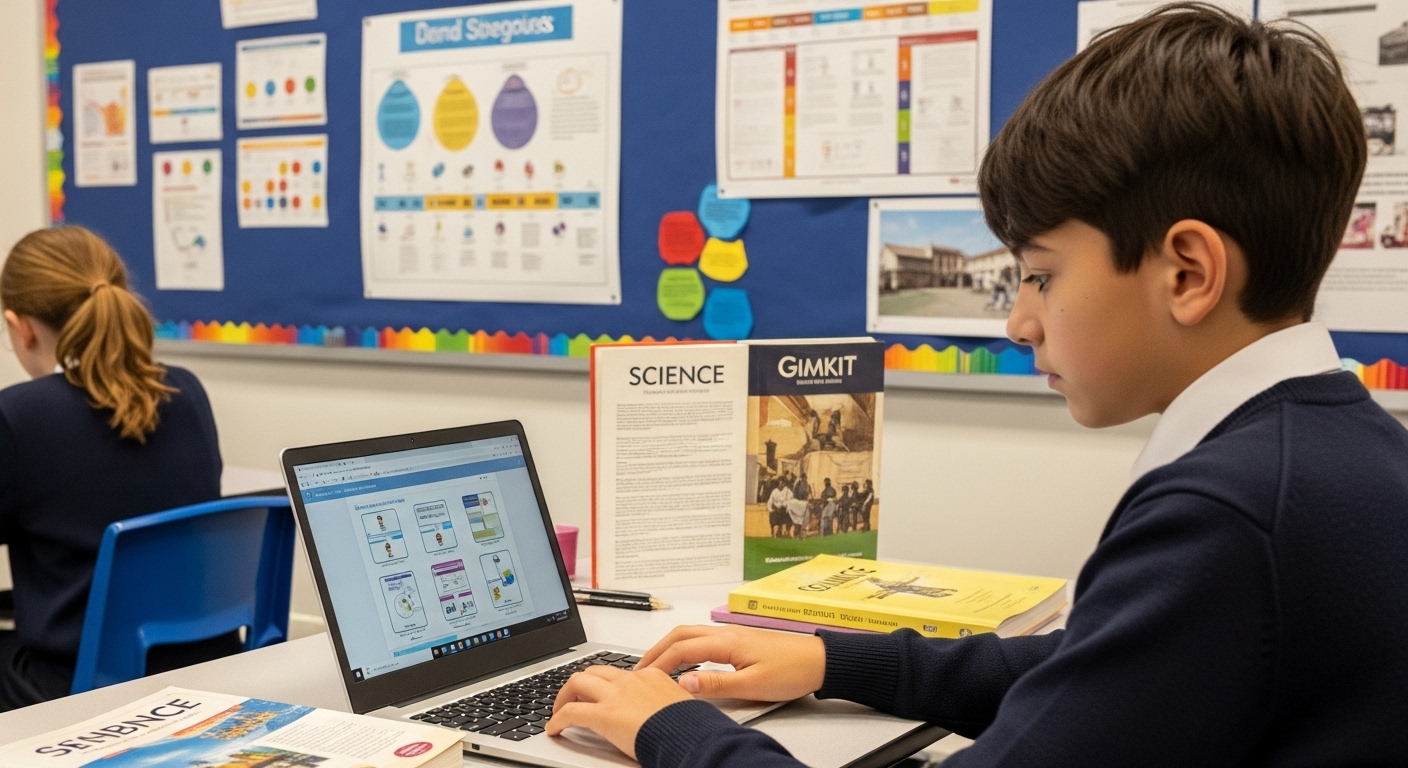 High school student integrating science and history topics into a Gimkit game