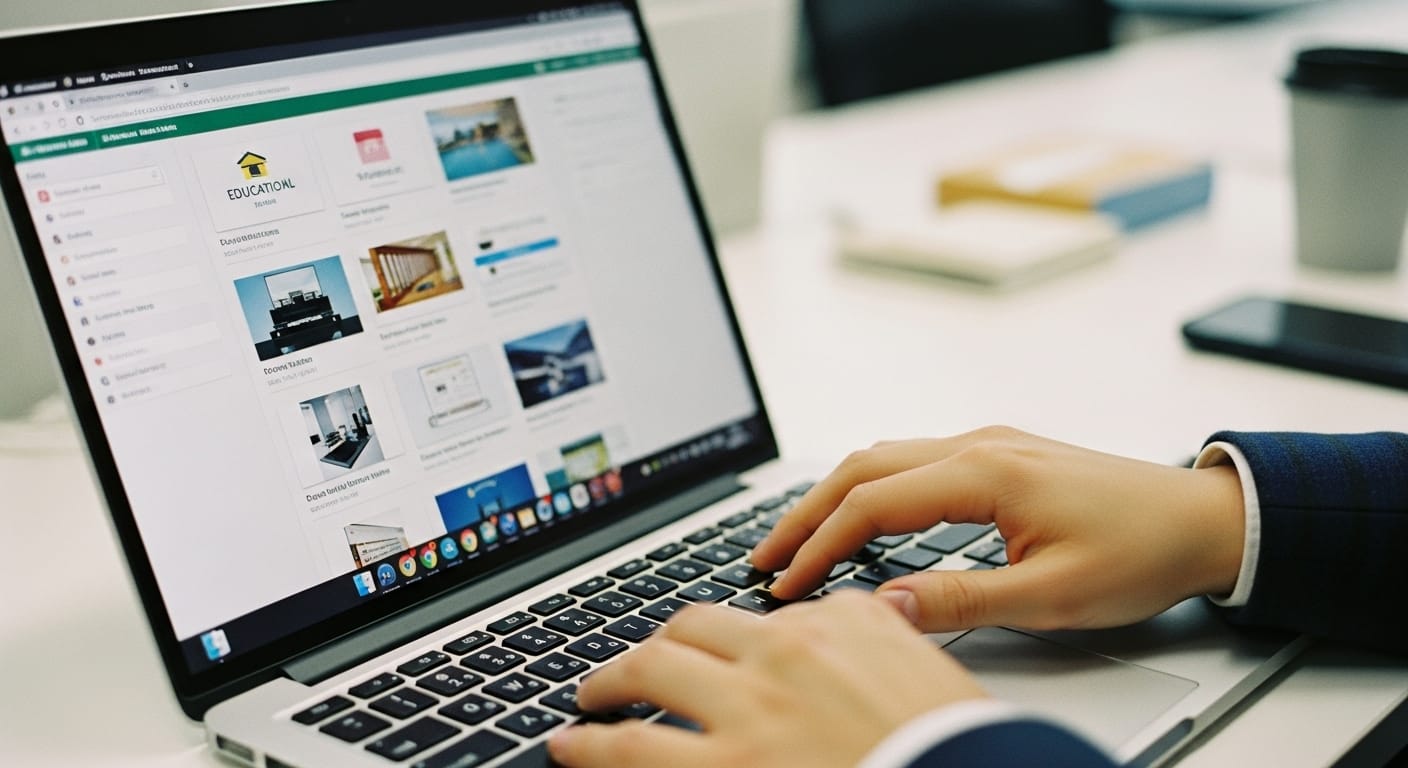 Close-up of hands on a laptop keyboard with browser tabs open, highlighting multitasking and navigation for online tools like Gimkit