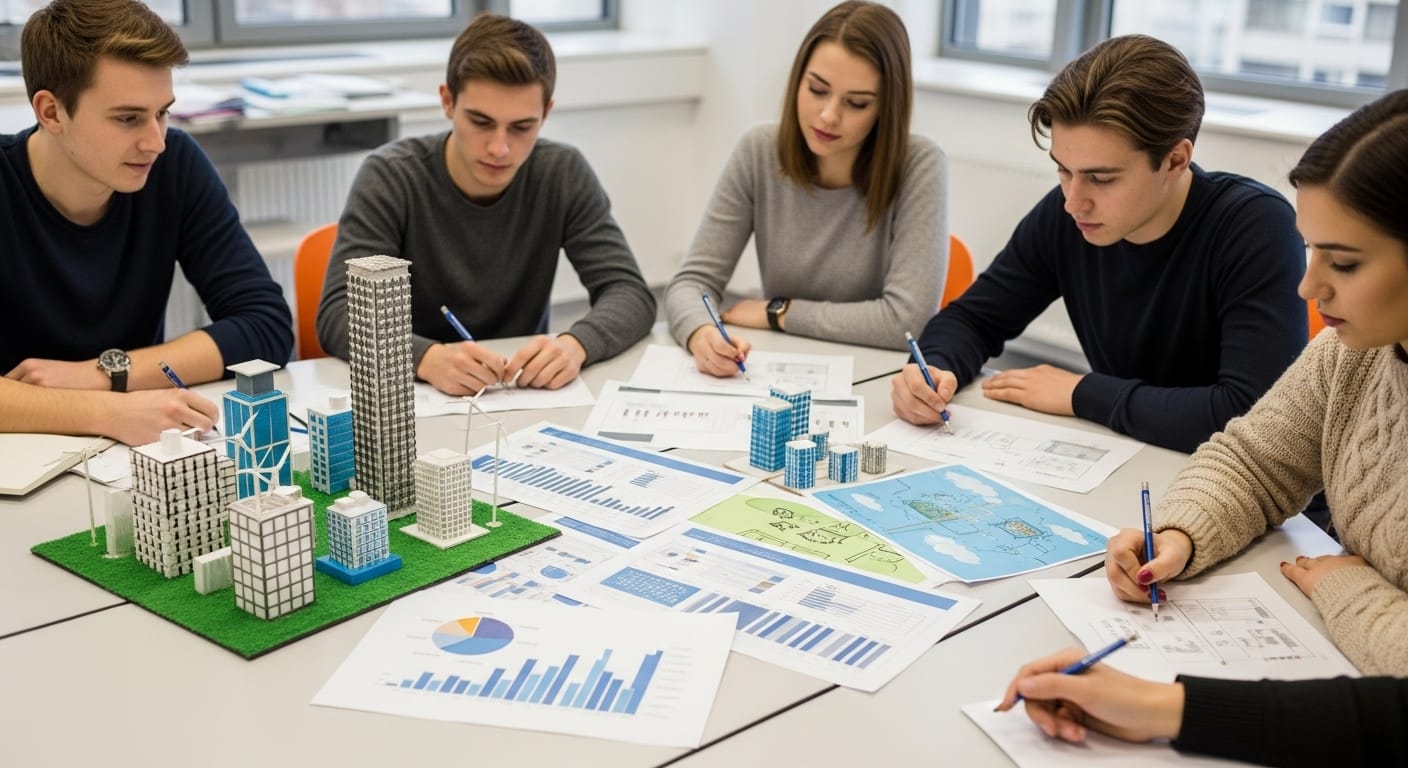 Students presenting their project findings and reflecting on their learning experience, using Gimkit for assessment and review in a classroom setting.