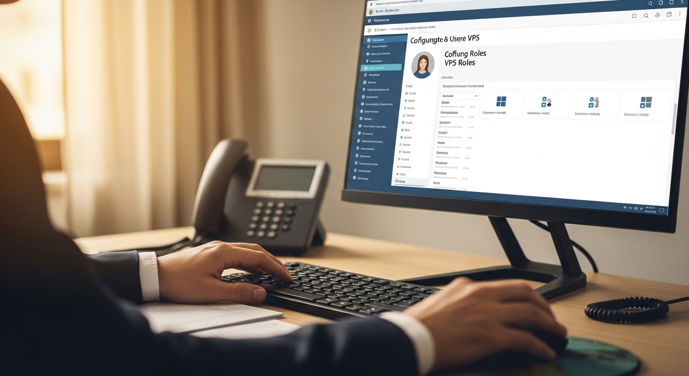 Administrator setting up user roles on a Windows VPS interface for a school platform