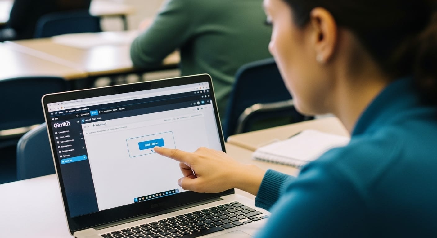Teacher clicking the “End Game” button on the Gimkit live dashboard for quick game conclusion