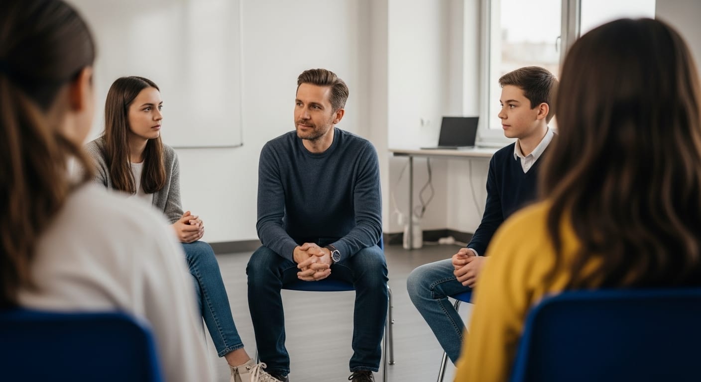Teacher leading a reflection discussion with students after a classroom game, emphasizing the learning takeaways and critical thinking