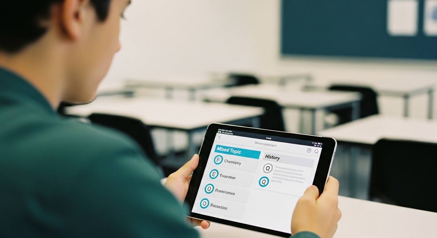 Student switching between old and new topics during a quiz game session

