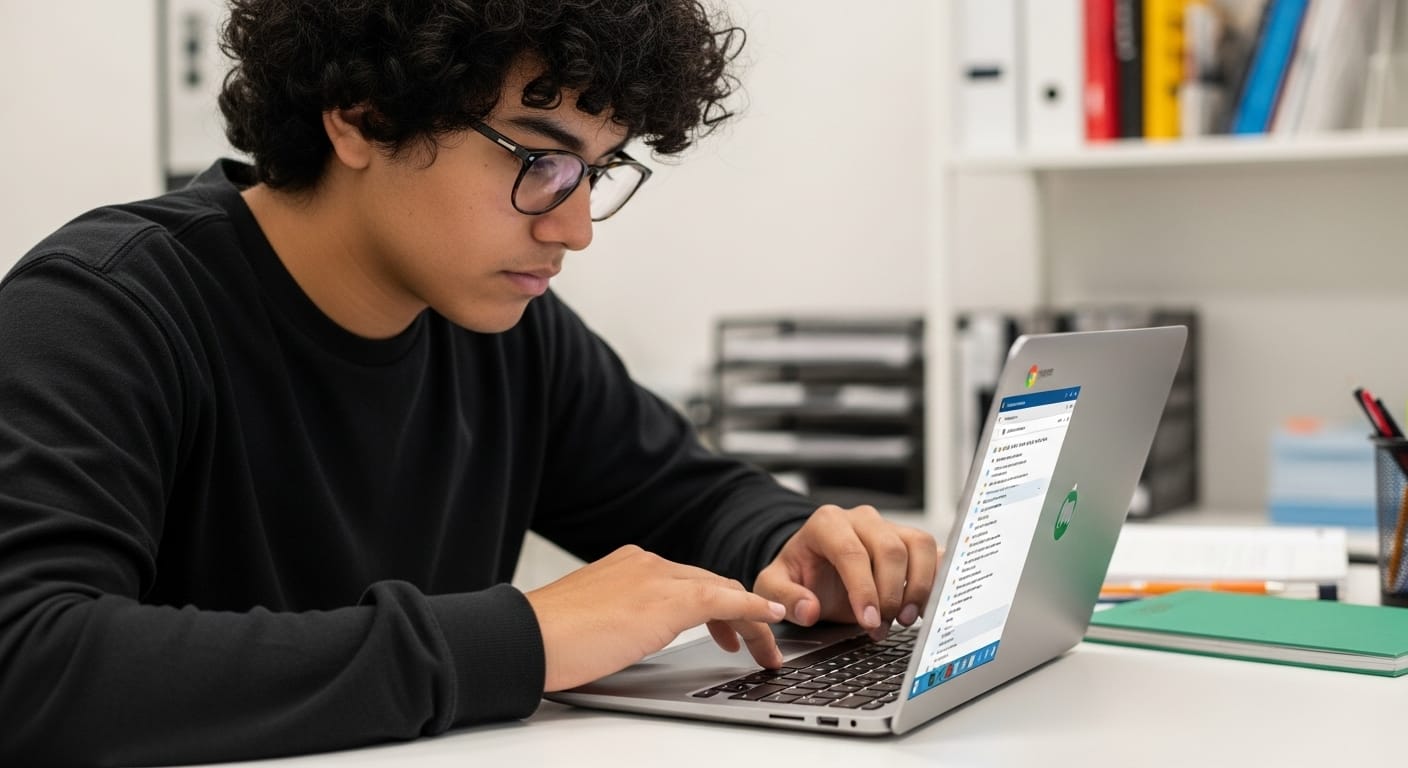 Student deleting downloaded files on a Chromebook to free up storage