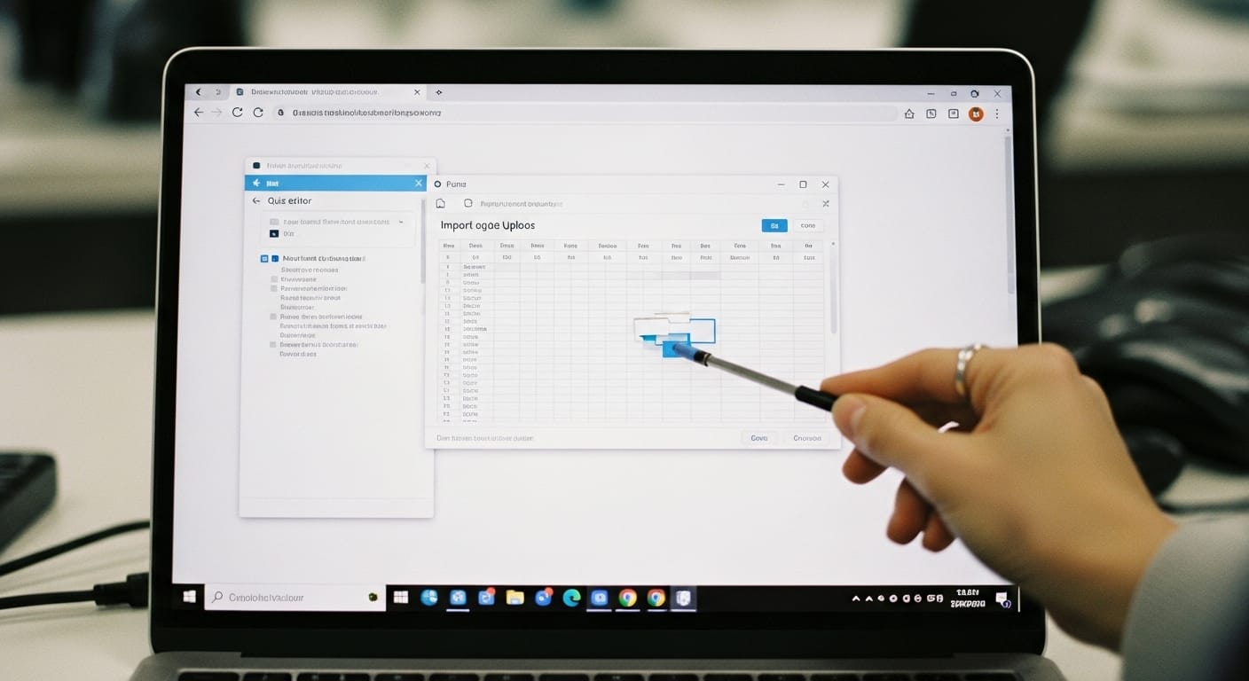 User uploading a spreadsheet file into an online quiz maker platform, streamlining question import process in Gimkit