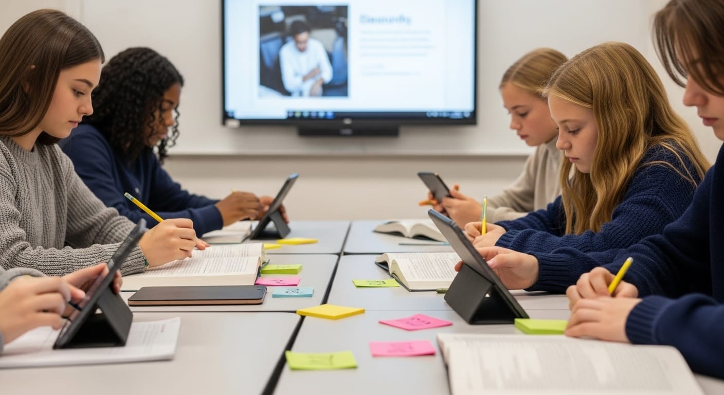 Students engaging in brainstorming and curiosity-driven questions during the launch phase of a project-based learning activity using Gimkit.