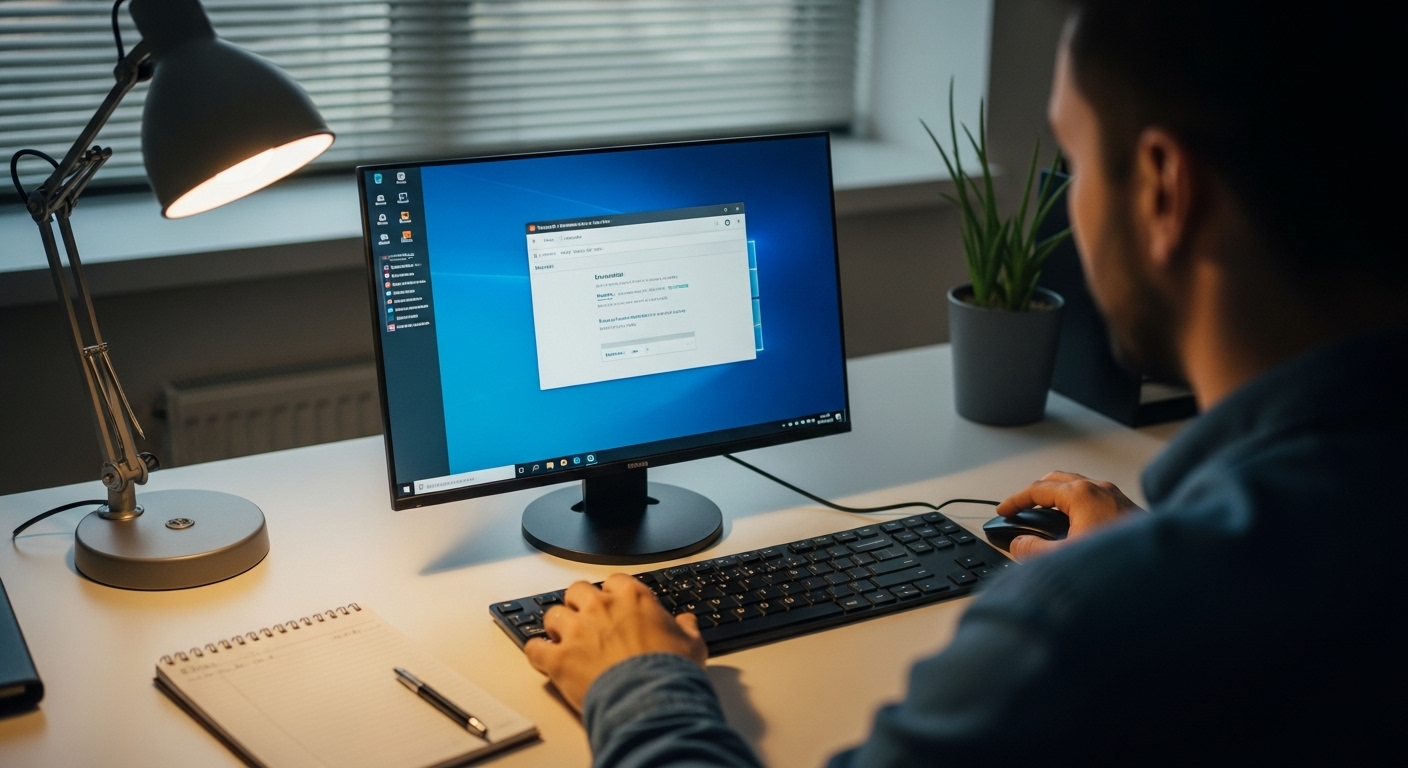 User installing educational software via Remote Desktop on a Windows VPS, guided by setup steps
