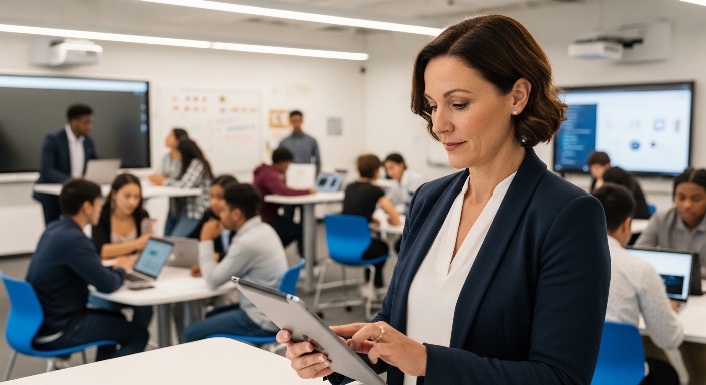 Teacher marking participation grades on a tablet based on student activity in Gimkit content creation.
