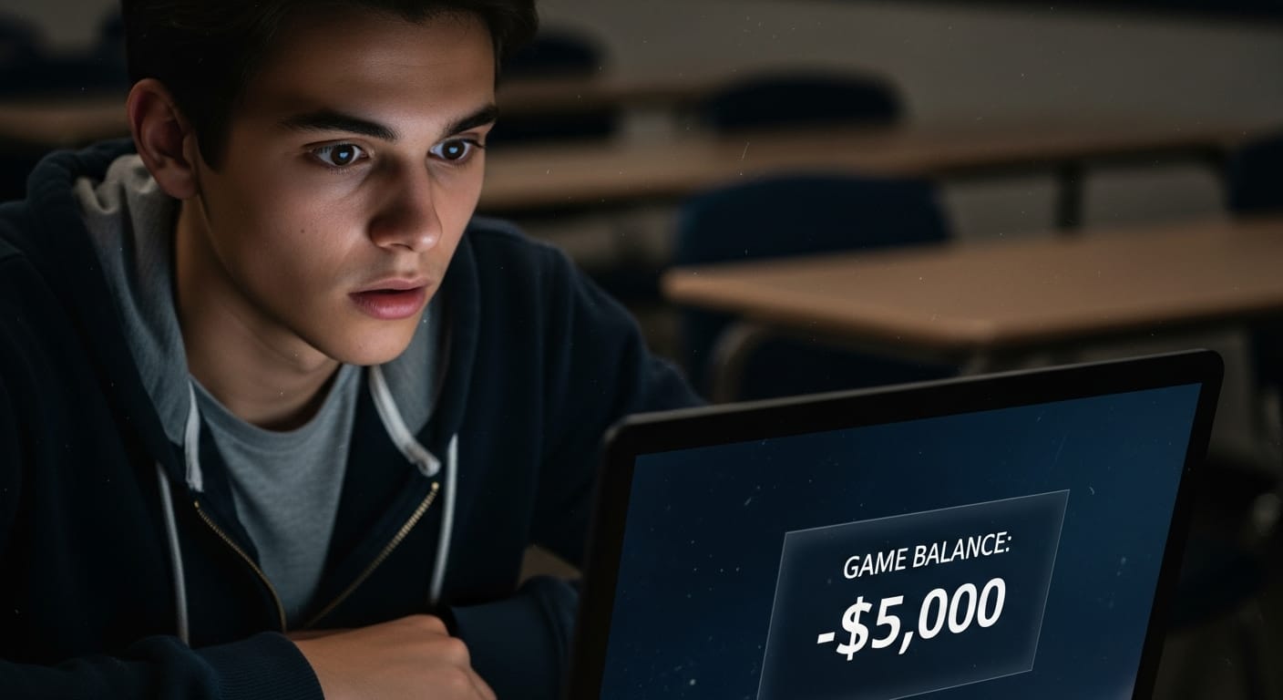 Student reacting to negative balance in educational game simulating debt concepts