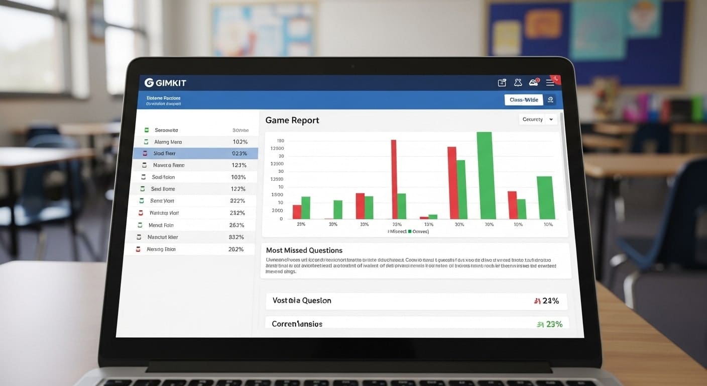 Teacher analyzing quiz results on Gimkit dashboard