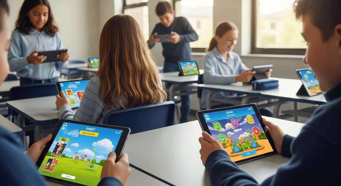 Students playing various Gimkit game modes like Capture the Flag and Fishtopia to keep learning fresh and exciting