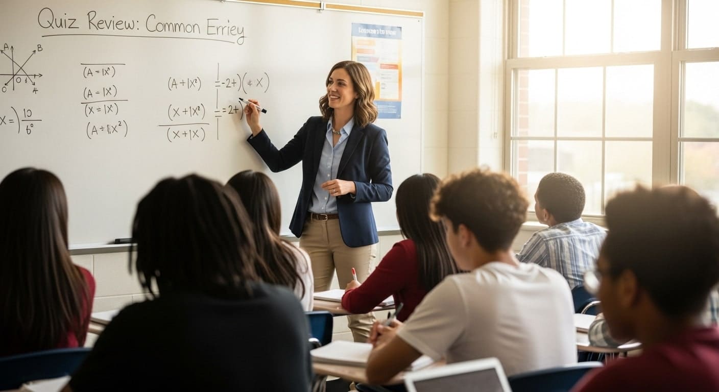 eacher highlighting missed concept on whiteboard after Gimkit quiz