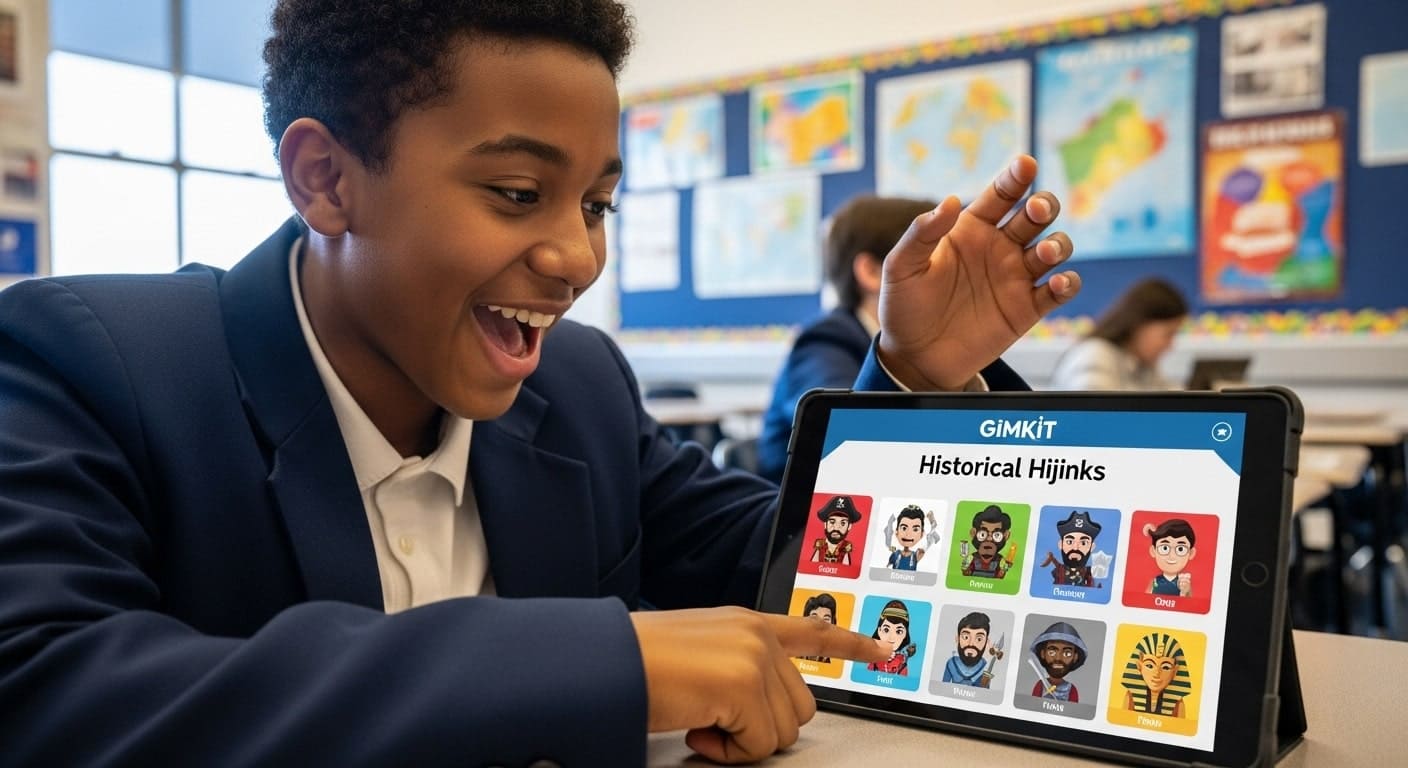 Student smiling while exploring a new Gimkit topic