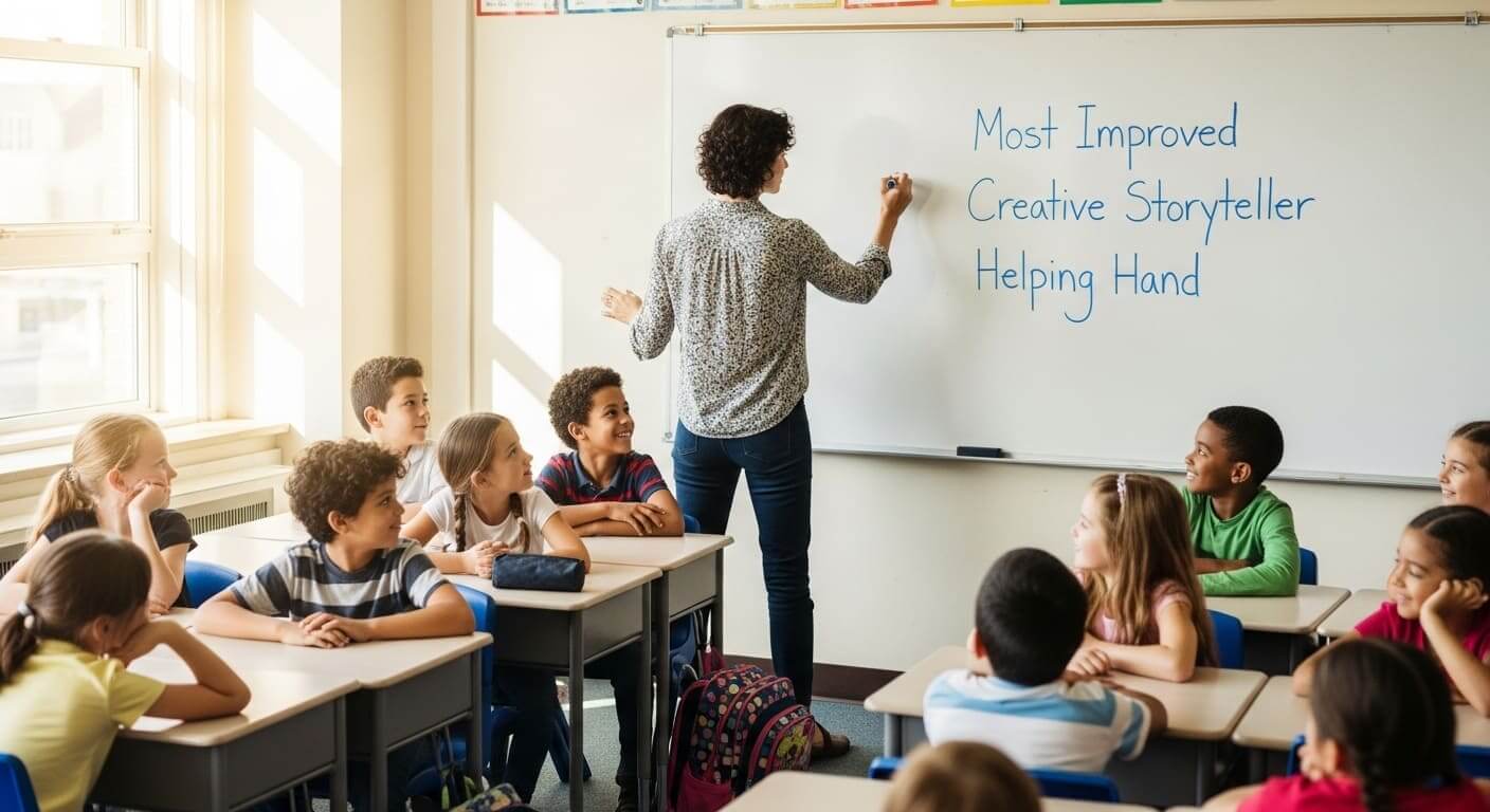 Teacher tracking creative classroom award categories that focus on learning progress
